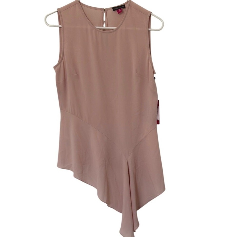 Vince‎ Camuto Womens Blush Pink Asymmetrical Ruffle Hem Sleeveless Blouse XS NWT